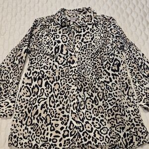 Chico's Women's Long Sleeve Button Down Tunic Brown Animal Print Size 1 (8-10)